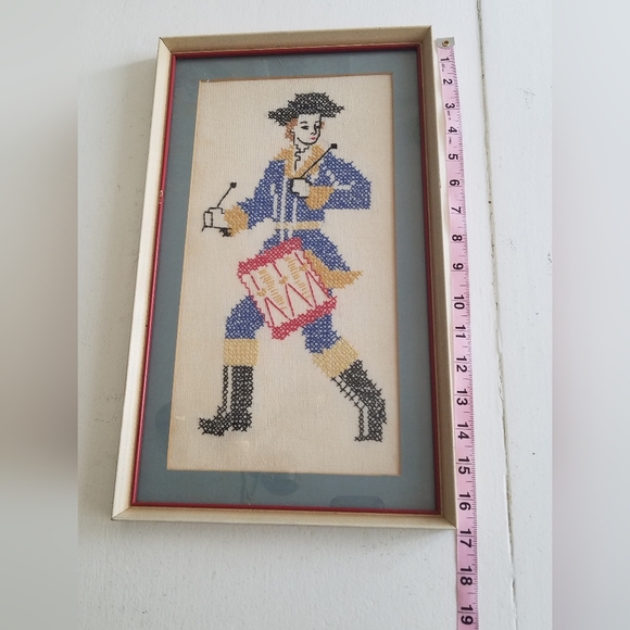 Vintage Framed with Glass Cross Stitch Drummer Minuteman 1776 - Picture 6 of 9